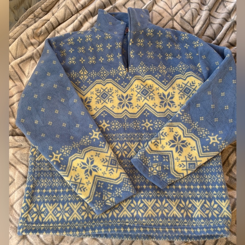 ❄️ Classic Editions Nordic Fleece Pullover XL Blue & Cream Snowflake Pattern ❄️